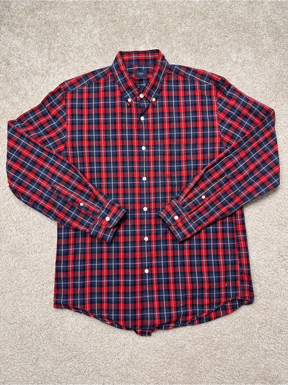 J. Crew Red and Navy Plaid Button-Down Shirt
